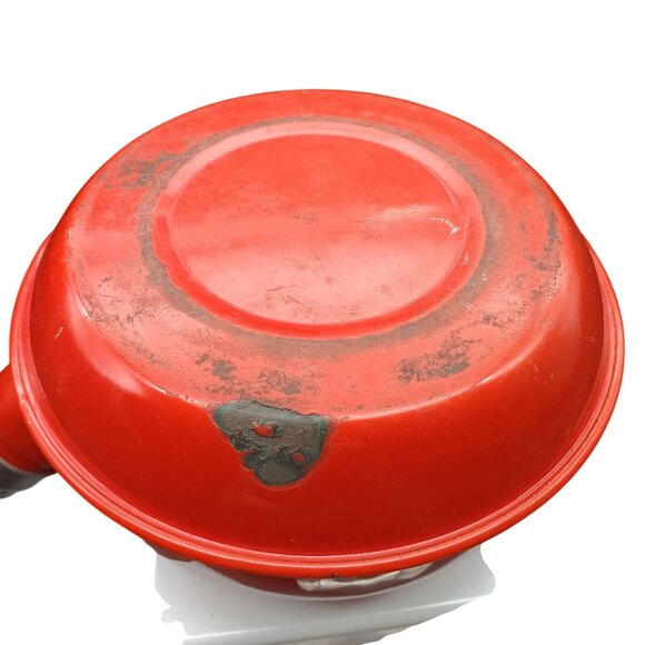 Vintage Red Enamel Tea Kettle With Wooden Handle & Lid Knob - Picture 4 of 4